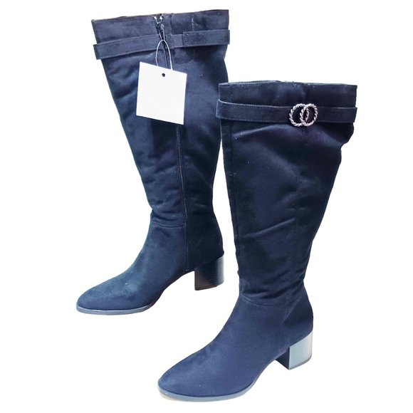 NWT Life Stride women black Daring Block Heel Riding Boot wide calf Size 8.5 - Picture 1 of 9